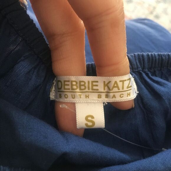 DEBBIE KATZ Boho Blue Off Shoulder Embroidered Pompoms Tassels Dress Cover Up S - Picture 9 of 10